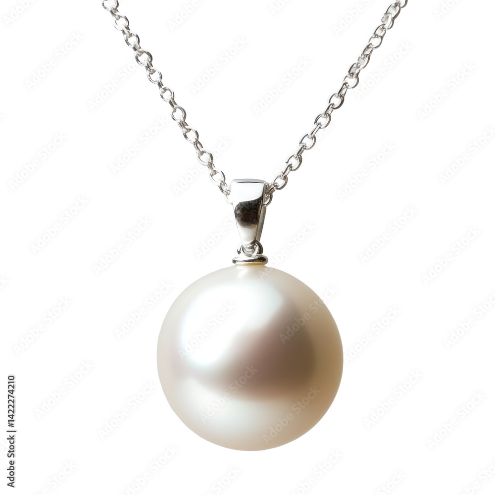 Modern Pearl Pendant On Silver Chain Isolated On 00X on a transparent background Modern Pearl Pendant On Silver Chain Isolated On 00X on a transparent background