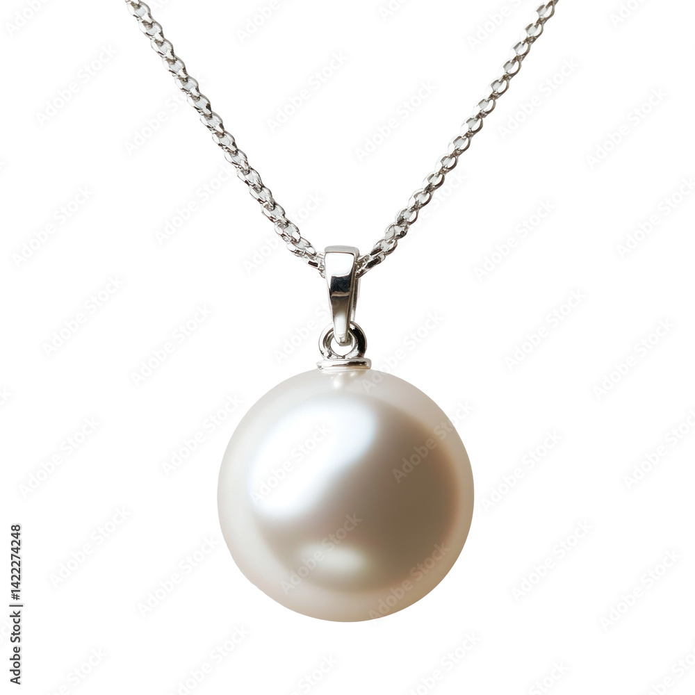 Modern Pearl Pendant On Silver Chain Isolated On on a transparent background Modern Pearl Pendant On Silver Chain Isolated On on a transparent background