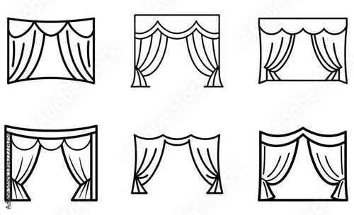 Theater Curtain Vector Icons Set – Hand-Drawn Stage Drapes and Window Treatment Illustrations