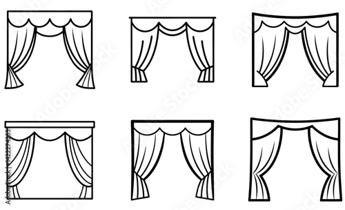 Theater Curtain Vector Icons Set – Hand-Drawn Stage Drapes and Window Treatment Illustrations