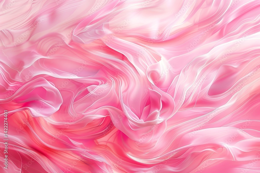 Fototapeta premium A close-up shot of flowing pink fabric with intricate swirls and delicate texture, Soft pink swirls cascading across the canvas