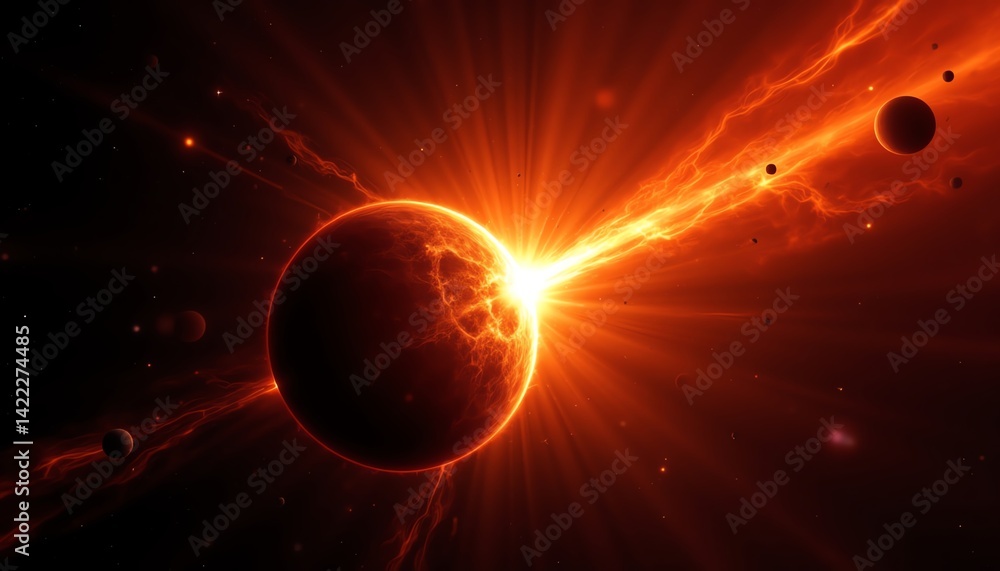 Fototapeta premium Cosmic explosion in deep space, fiery red colors