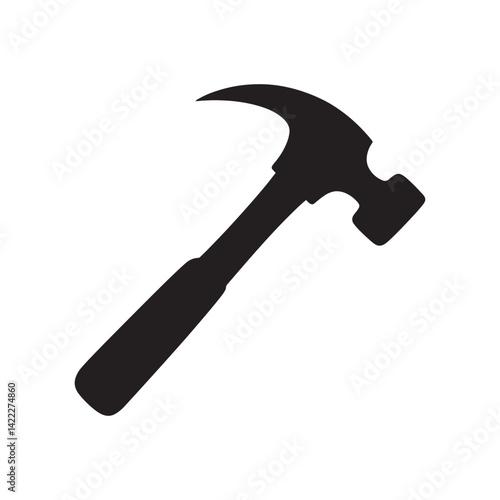 Black Silhouette of a Hammer Icon Representing Tools, Construction, Carpentry, and DIY Repair for Industry, Home Improvement, Editable Vector Illustration Isolated on a White Background