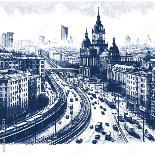 kyiv city view - sketch illustration (artwork 1)