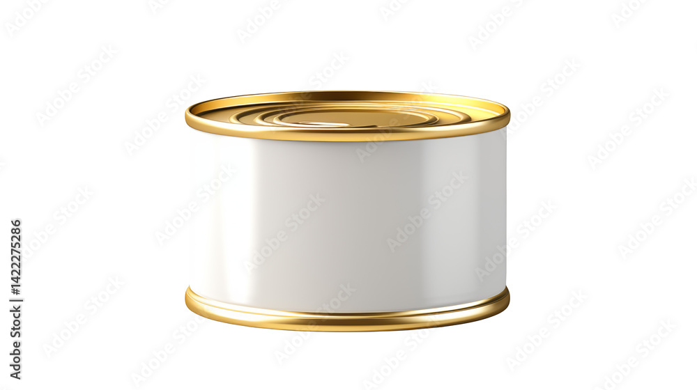 Close up of a white metal can with gold trim on a black background studio shot isolated on transparent background Close up of a white metal can with gold trim on a black background studio shot isolated on transparent background