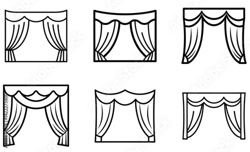 Theater Curtain Vector Icons Set – Hand-Drawn Stage Drapes and Window Treatment Illustrations