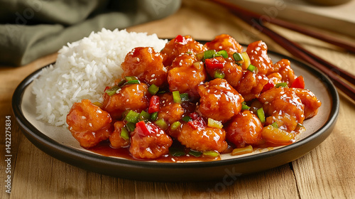 Sweet and sour chicken with rice