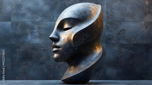 Obraz na płótnie Mysterious sculpture lit by spotlight against a dark grey black wall textured background w salonie