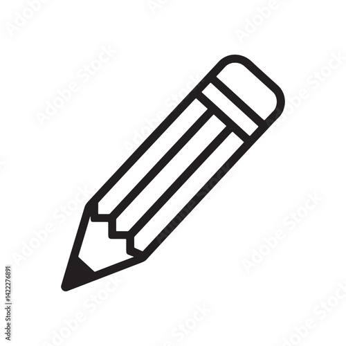 Black and White Pencil Icon Representing Writing, Drawing, Creativity, and Sketching for Education, Design, and Artistic Expression Editable Vector Illustration Isolated on a White Background