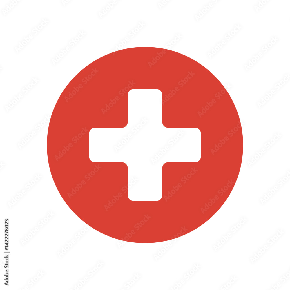 Obraz premium Red Circular Medical Cross Icon Representing Healthcare, First Aid, and Emergency Medical Services for Hospitals, Editable Vector Illustration Isolated on a White Background