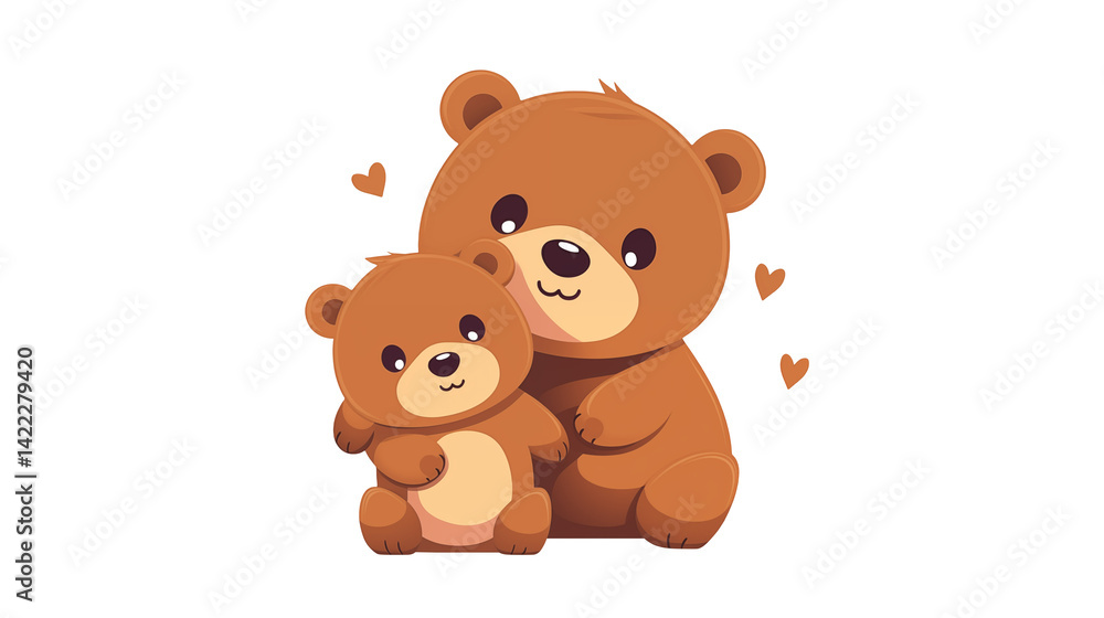 Illustration of a mother bear hugging her cub with small hearts around them isolated on transparent background Illustration of a mother bear hugging her cub with small hearts around them isolated on transparent background