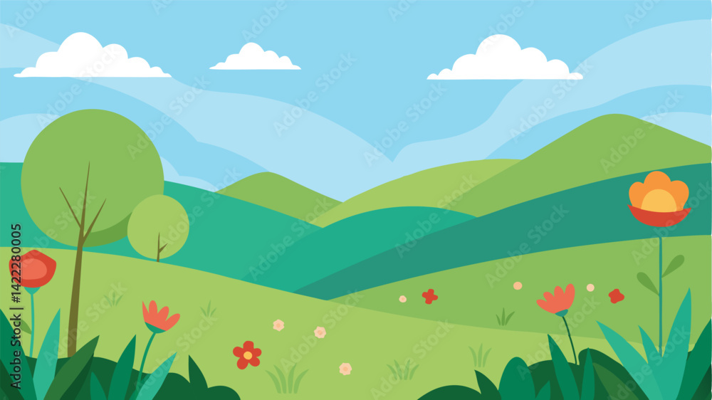 Fototapeta premium tranquil nature valley with sky illustration