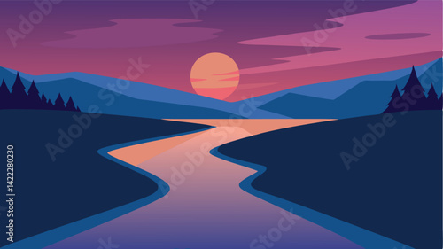 river at dusk with reflections landscape background