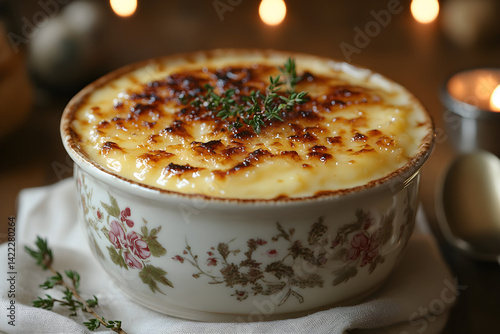 Silky crème brûlée with golden-brown crust and soft, creamy texture on elegant table