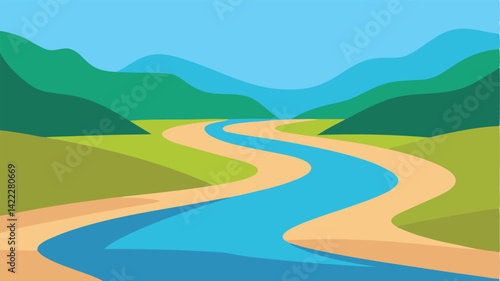 dreamy riverside trail in green meadow vector