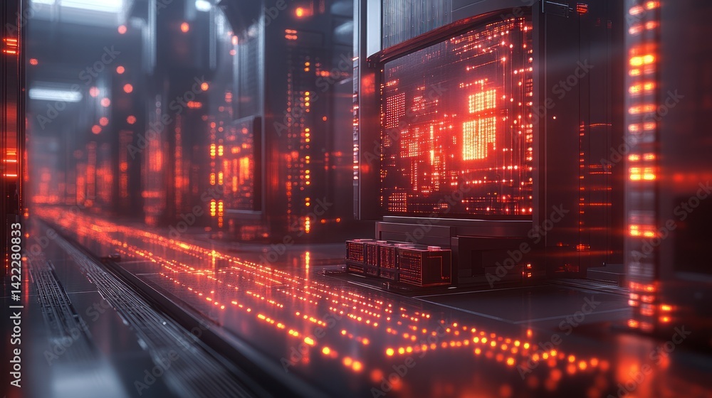 Futuristic server room with glowing circuits and data streams. Futuristic server room with glowing circuits and data streams.
