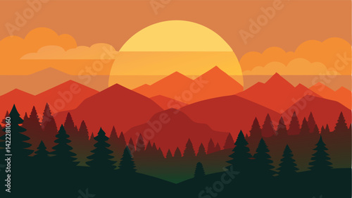 sunset view through tree branches landscape background