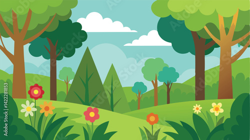 woodland glade with wildflowers landscape background