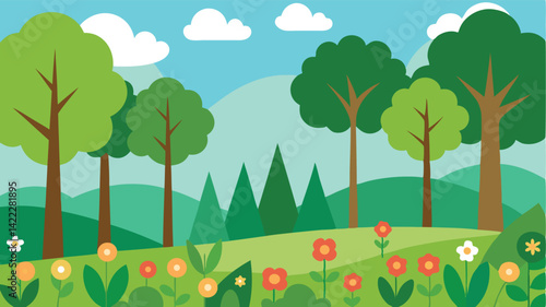 woodland glade with wildflowers landscape background