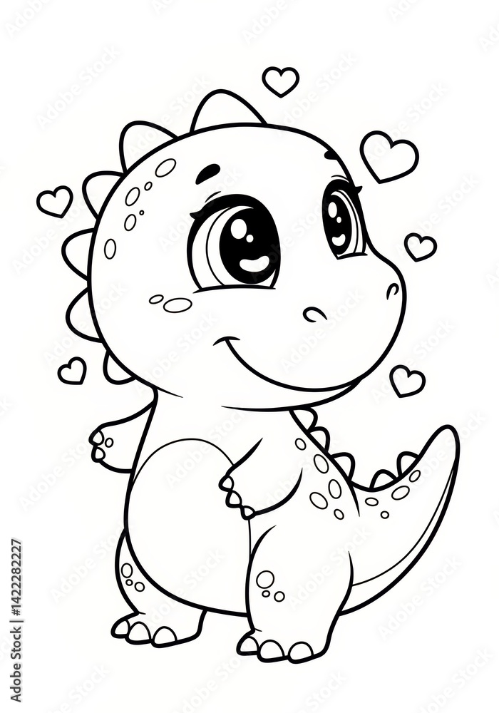 Fototapeta premium Cute Dinosaur Coloring Page for Kids Fun and Creative Activity Home or Classroom Whimsical Design Joyful Atmosphere Engaging Craft Concept