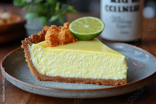 Obraz na płótnie Zesty lime pie with smooth custard and bright green finish on rustic plate w salonie