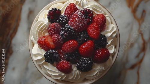 Obraz na płótnie Pavlova with delicate meringue, fresh berries, and whipped cream topping w salonie
