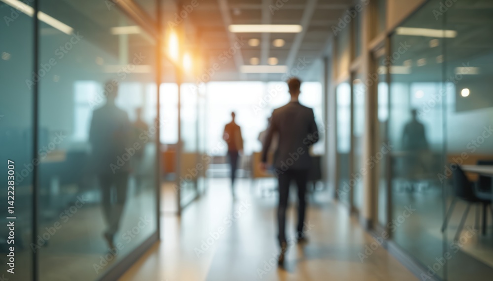 Blurred motion of people walking in modern office space. Silhouettes of business people in corridor. Corporate environment, teamwork, business meeting, success. Modern architecture, interior design. Blurred motion of people walking in modern office space. Silhouettes of business people in corridor. Corporate environment, teamwork, business meeting, success. Modern architecture, interior design.