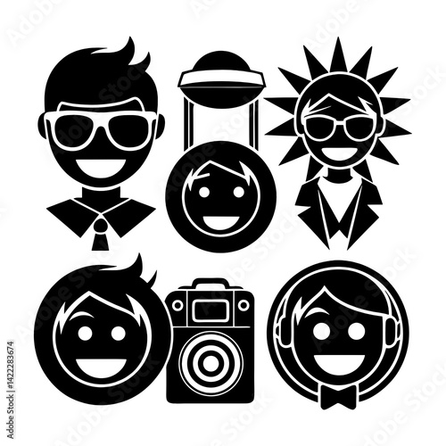 Set of cartoon vector icons showing people with different professions and emotions