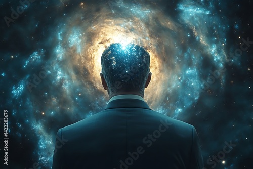Businessman stares at cosmic mind