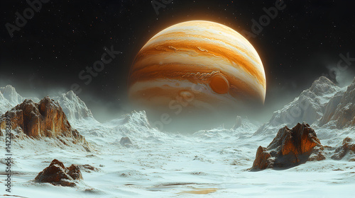 Wallpaper Mural Majestic view of Jupiter rising over a snowy alien landscape under a starry night sky Torontodigital.ca