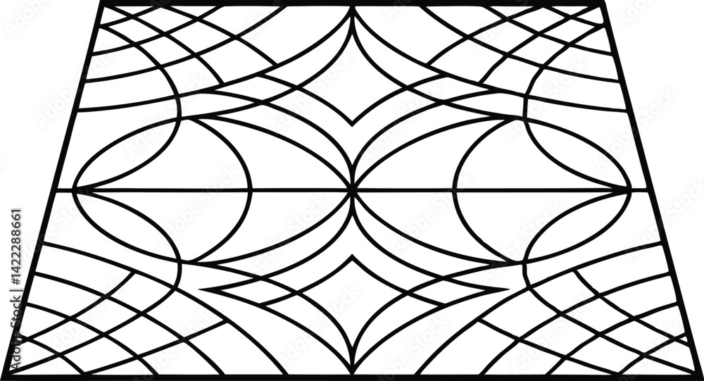 Obraz premium Abstract Black Line Mosaic with Grid and Curvy Shape on White Backdrop