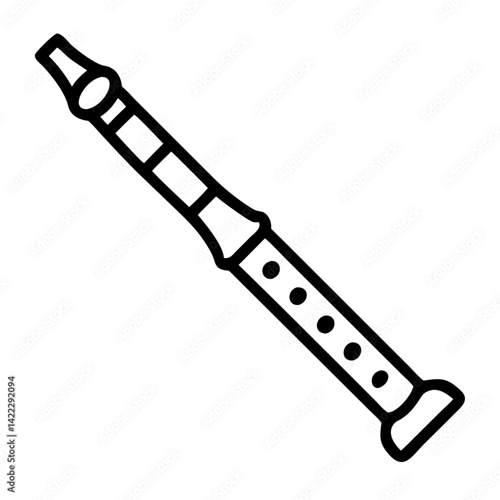 Flute illustration in minimalist style, black and white design, icon, vector Flute illustration in minimalist style, black and white design, icon, vector