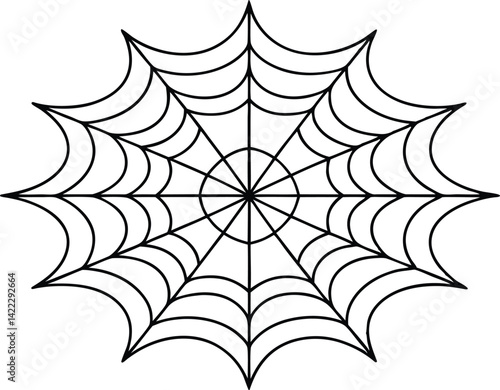 Spiderweb with radial lines, outlined in black on transparent background