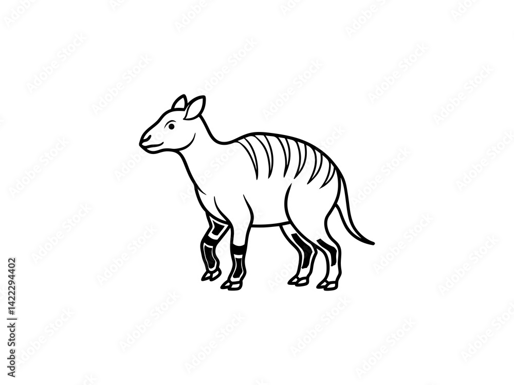 A black and white line drawing of a young Extinct Animals .