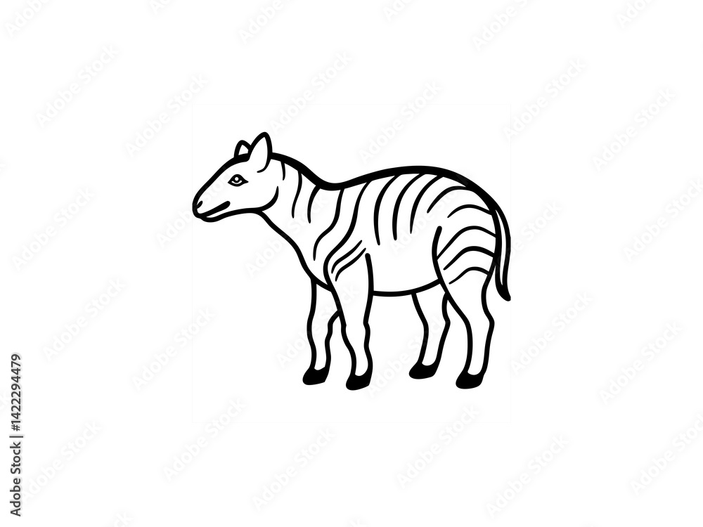 A black and white line drawing of a young Extinct Animals .