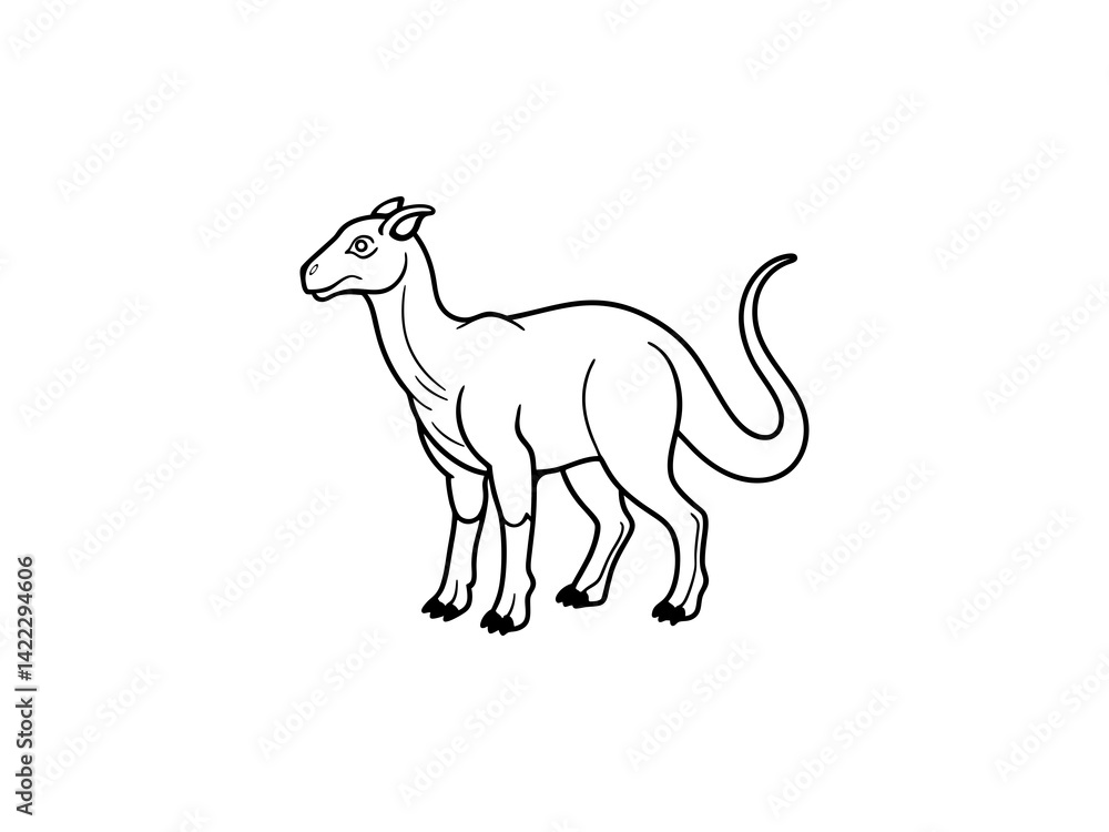 A black and white line drawing of a young Extinct Animals .