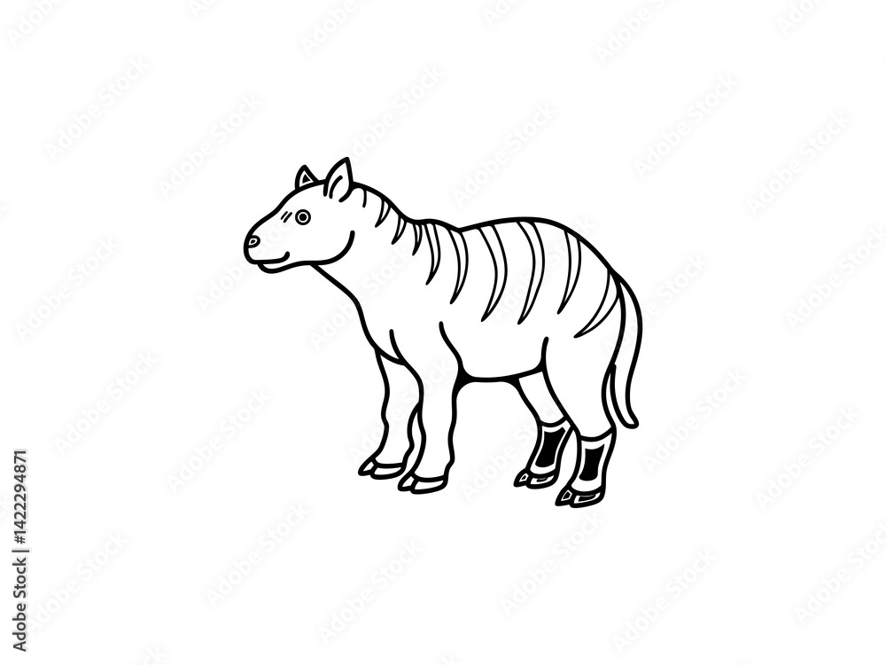 A black and white line drawing of a young Extinct Animals .