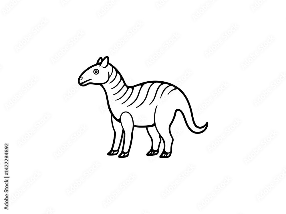 A black and white line drawing of a young Extinct Animals .