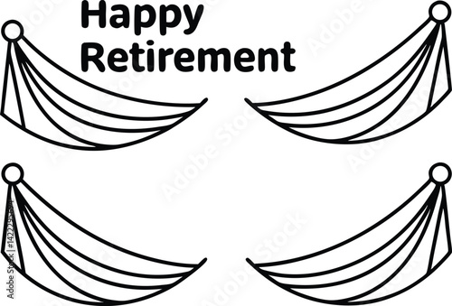 Happy Retirement Text with Black Festive Banners on a Clean White Background