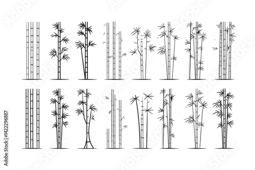Bamboo Grove Minimalist 2D Line Art Illustration