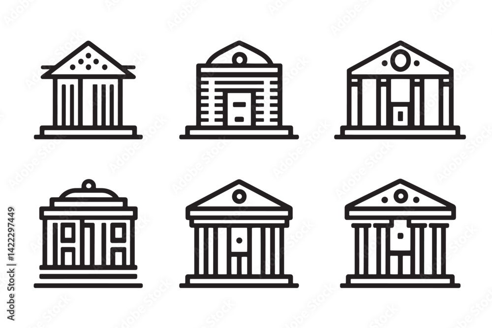 Fototapeta premium Bank building line art icon set