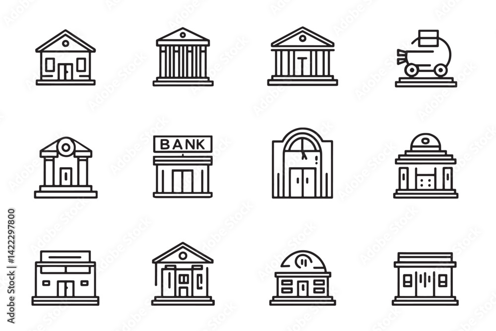 Fototapeta premium Bank line art icon set