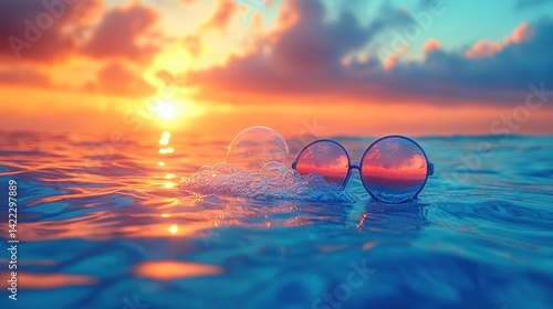 Wallpaper Mural Sunset Spectacles Sunglasses adrift in a serene sea reflecting twilights embrace Torontodigital.ca