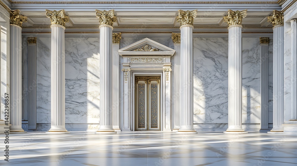 Obraz premium Elegant classical mansion with columns under warm evening lighting high resolution picture