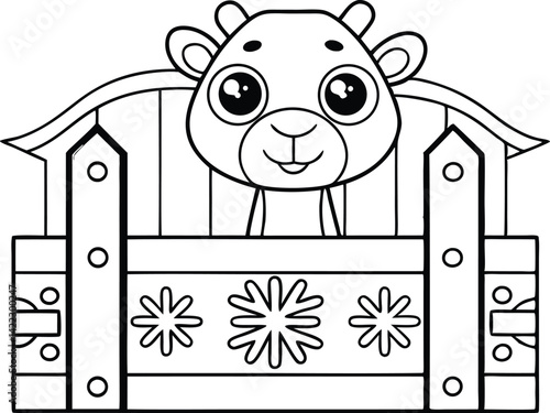 Linear drawing llama inside decorated fence transparent background