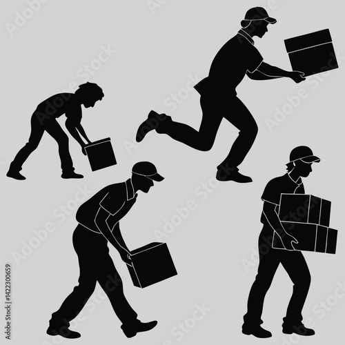 Warehouse workers moving boxes  image silhouette design vector art and illustration