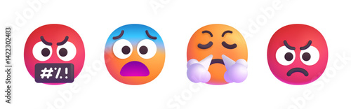 Vector emoji set featuring various smiley faces on a transparent background. Includes different moods like laughing, crying, angry, love, shocked, confused, and happy — perfect for digital use.