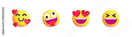Vector emoji set featuring various smiley faces on a transparent background. Includes different moods like laughing, crying, angry, love, shocked, confused, and happy — perfect for digital use.