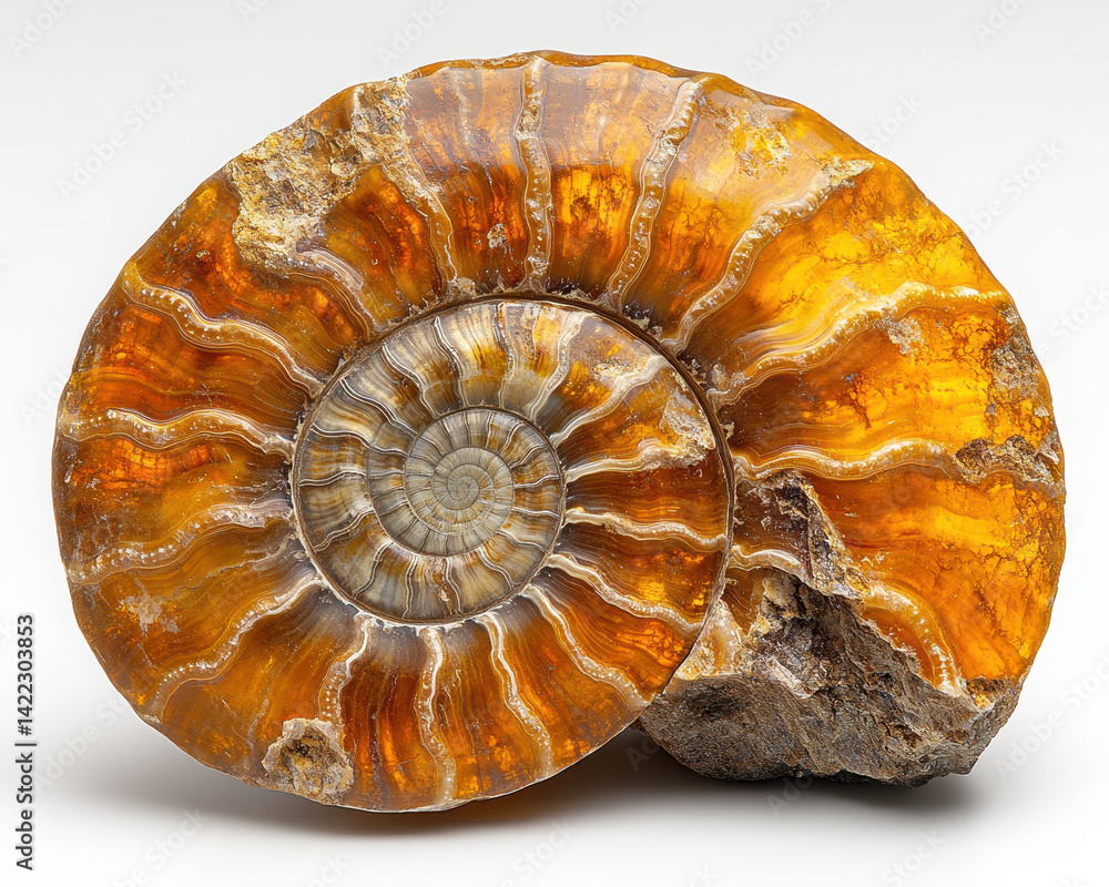 High-Quality Front View of Ammonite Fossil with Intricate Patterns Isolated on White Background High-Quality Front View of Ammonite Fossil with Intricate Patterns Isolated on White Background