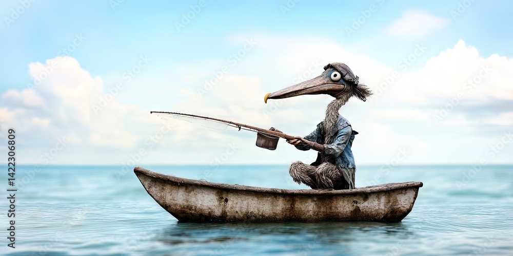Fototapeta premium anthropomorphized pelican fisherman